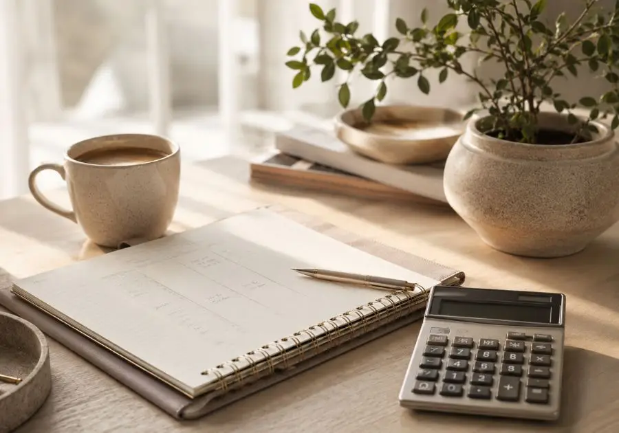 Cahier de budget et calculatrice pour planifier les frais d’un achat immobilier